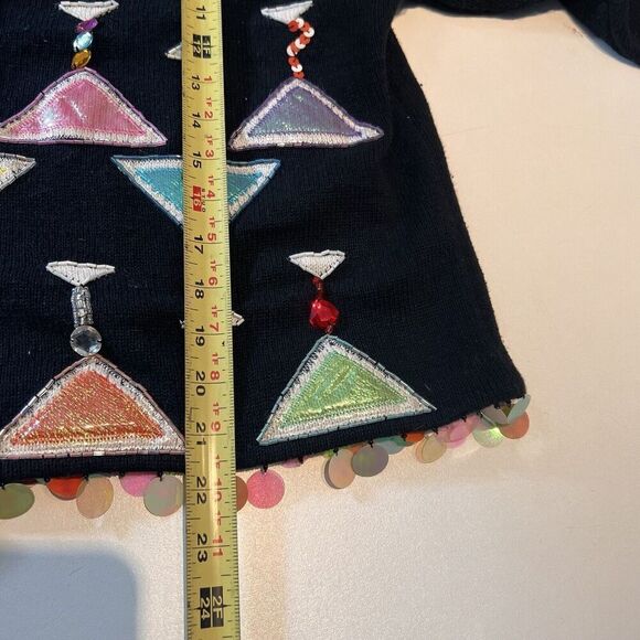 DESIGN OPTIONS Cardigan Sweater Martini Glass 3D Beaded Multicolor Bling Knit - Picture 7 of 8